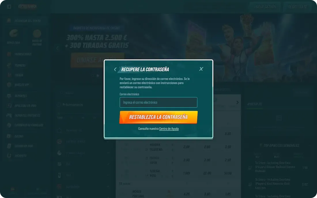 contraseña olvidada del casino golisimo