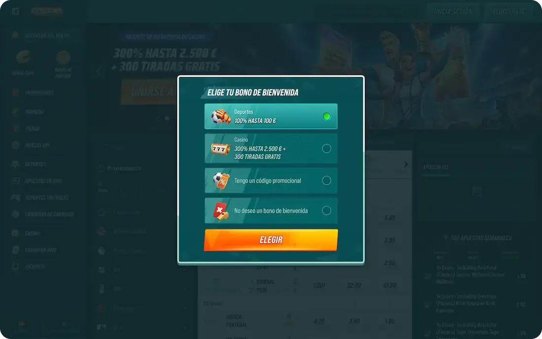 bono de bienvenida del casino golisimo